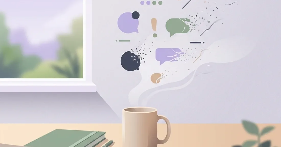 Quiet desk scene with muted notification shapes set aside for calm focused time.